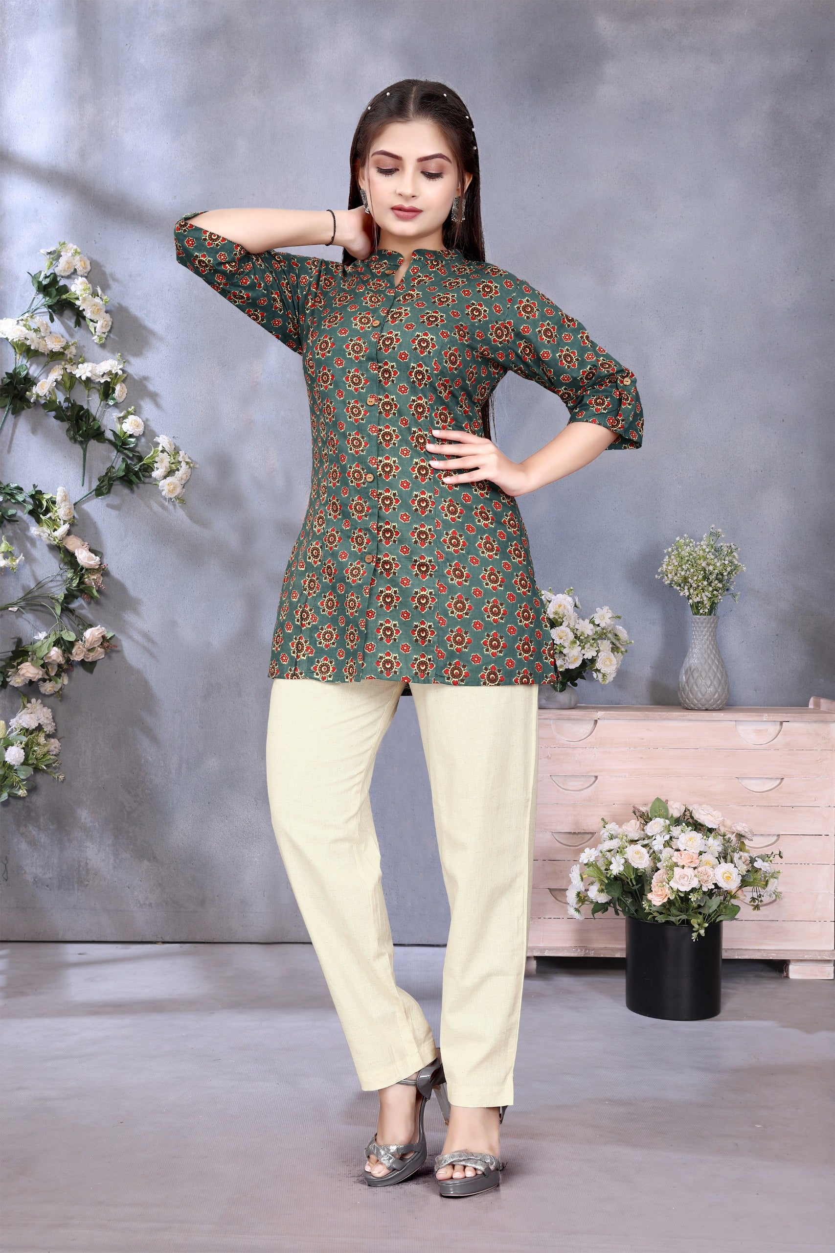 Green Pure Cotton Tunic Women