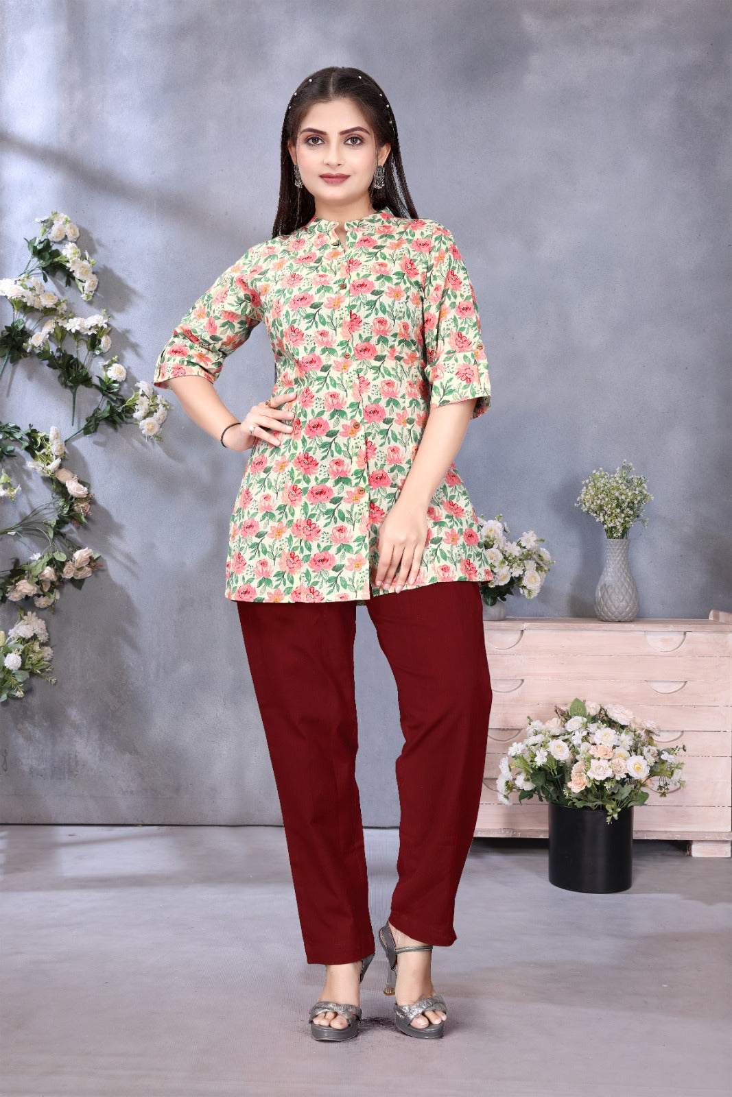 Cream women kurti tunic