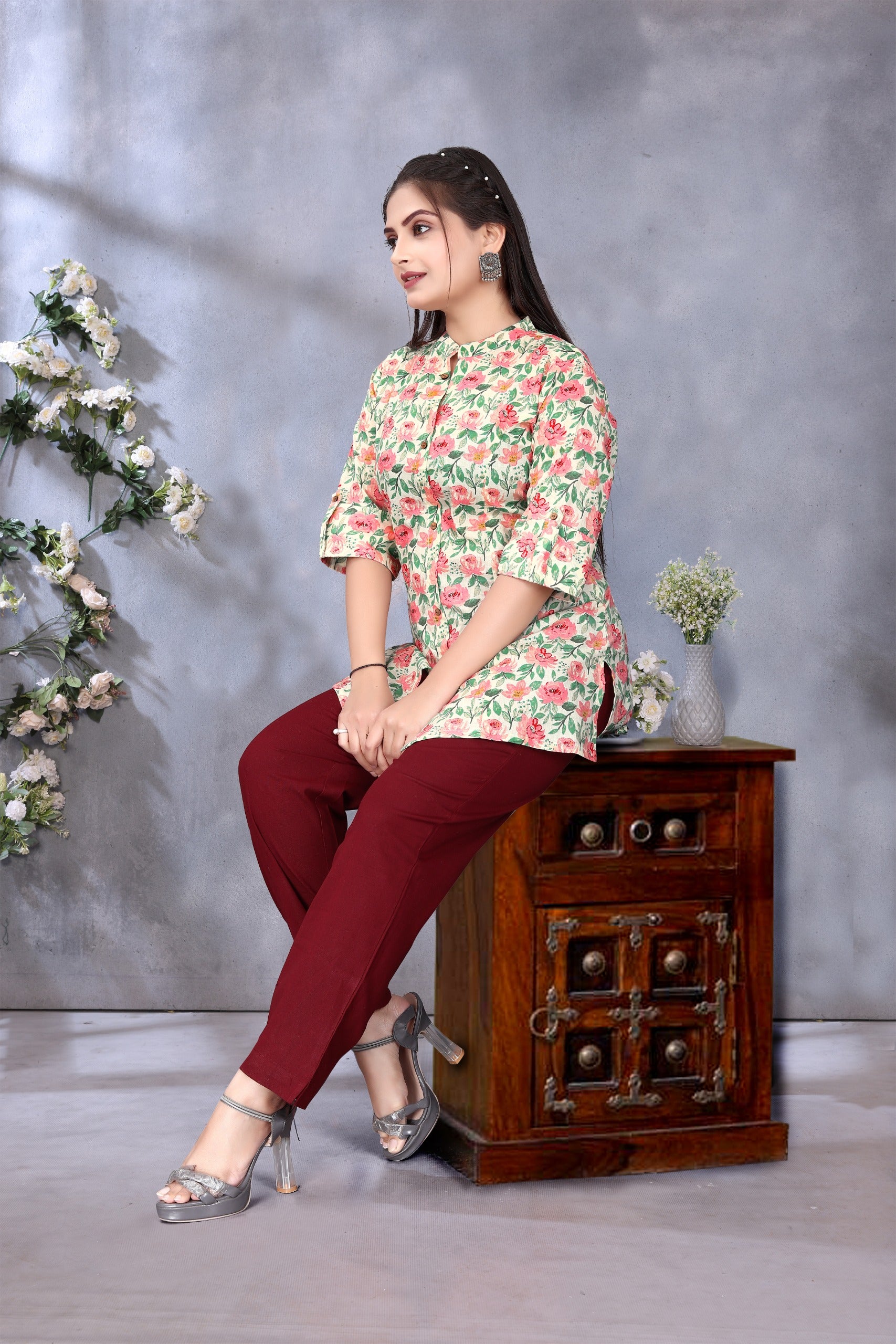 Cream women kurti tunic